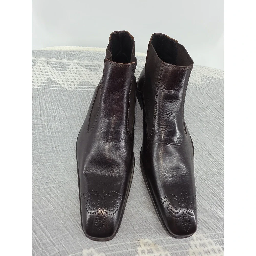 Vero Cuoio Mens Dark Brown Leather Medallion Toe Chelsea Boots Made in Italy 43
